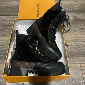 Louis Vuitton Black and Brown Monogram Ankle Boots